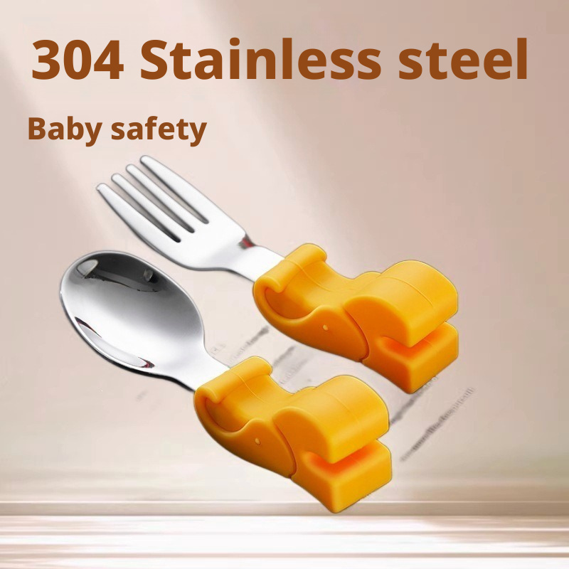 Short‑Handle 304 Stainless Steel Baby Spoon Fork Set, Boil‑Safe Toddler Utensils for Baby Food