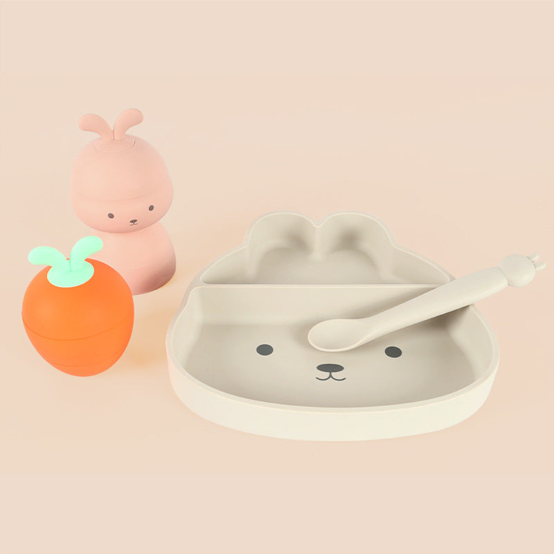 Cute Bunny Silicone Suction Plate for Baby, Divided Toddler Feeding Plate, Food-Grade Silicon Baby Dish for Self Feeding, BPA Free