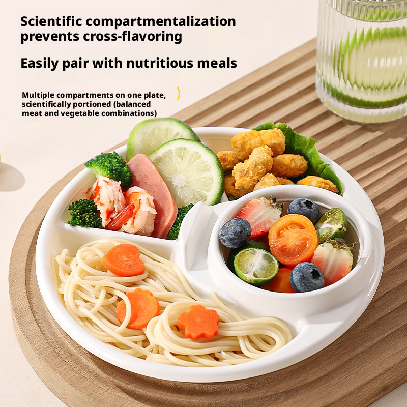 Wheat Straw Plastic Divided Plate, Unbreakable Kids Compartment Tray, Portable Separate Food Plate for Home Picnic