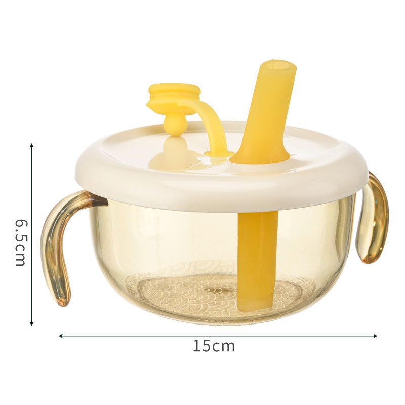 PPSU Baby Food Bowl with Straw for Soup, Double-handled Bowl for Infants and Toddlers to Eat Rice Cereal and Porridge