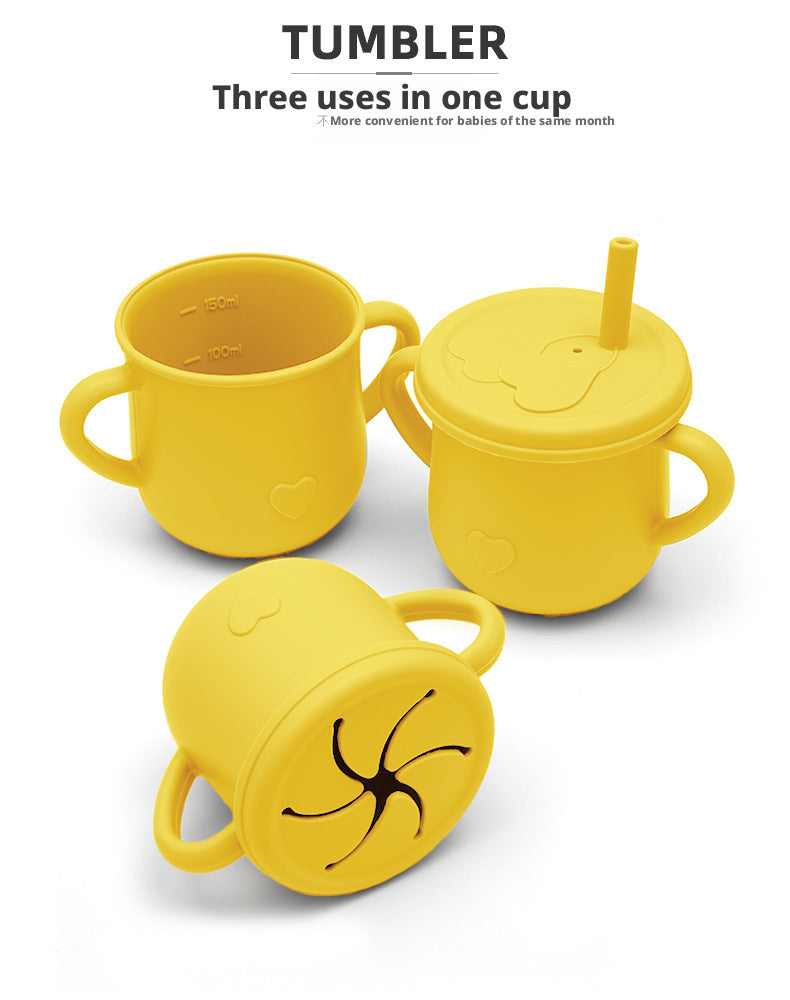 Cartoon Food-Grade Silicone Tableware Set for Babies, Anti-Drop Bowl, Cup and Bib for Infant Complementary Feeding