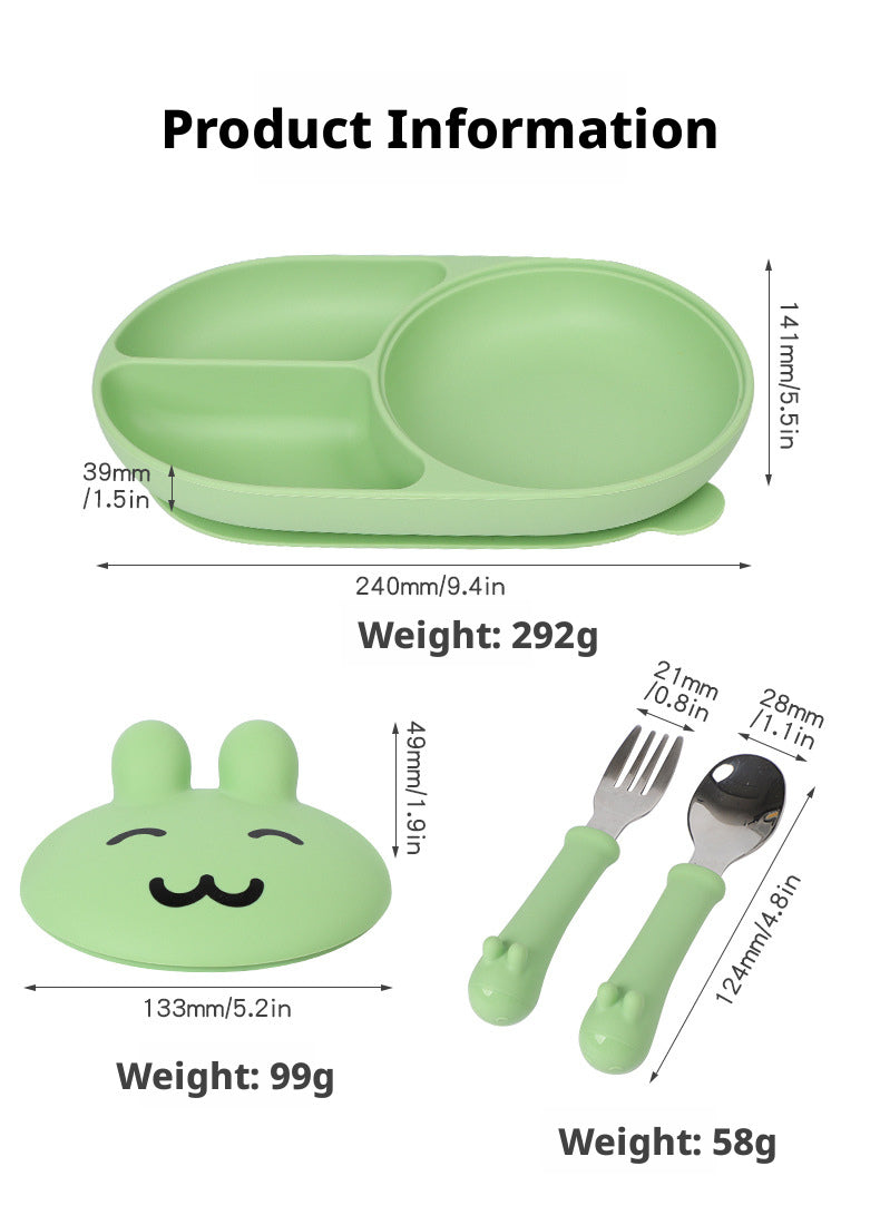 In Stock One-Piece Silicone Plate, Baby Anti-Drop Food Bowl, Food-Grade Silicone Tableware, Rabbit Divided Plate