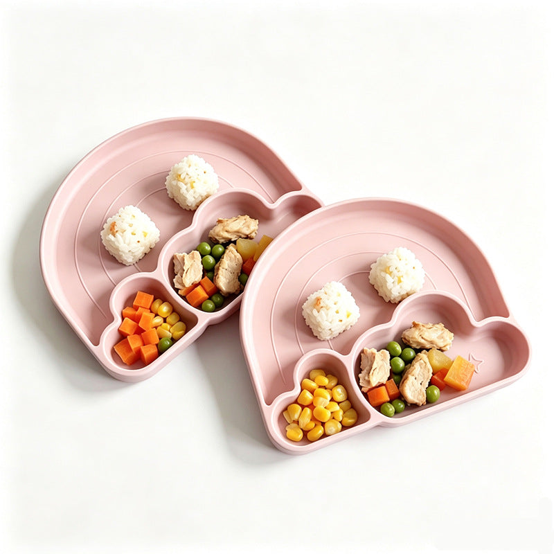 Rainbow Cloud Silicone Divided Plate, Food Grade Baby Suction Plate, Toddler Feeding Tableware