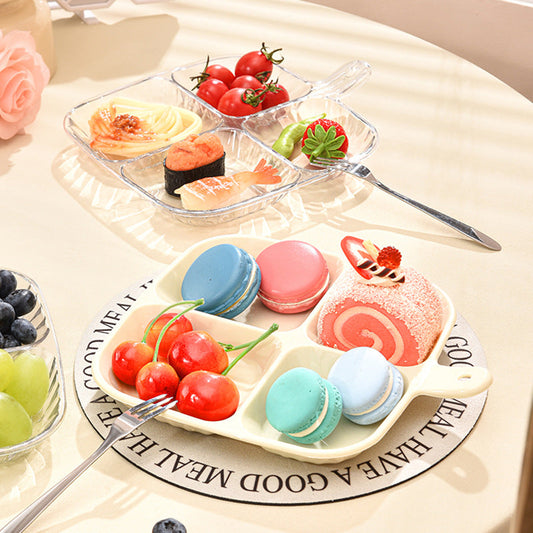 4 Compartment Divided Plate with Handle, Kids Dinner Plate, Snack & Fruit Serving Tray for Kitchen