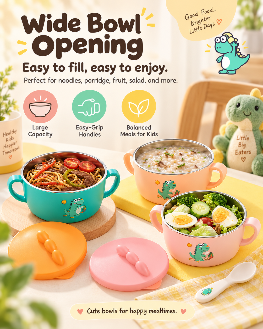 Cute Dinosaur Kids Bowl Set | Safe & Fun Tableware for Happy Mealtimes
