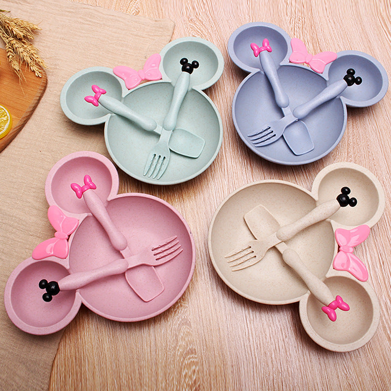 Wheat Straw Kids Tableware Set, Cute Baby Feeding Supplementary Food Plates, Bowls, Spoons and Forks, Small Gifts with Custom Logo Available
