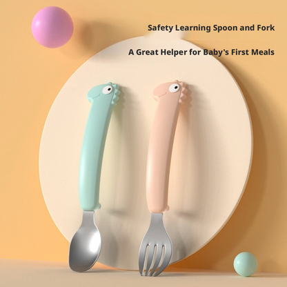 Baby Stainless Steel Spoon & Fork Set, Toddler Self‑Feeding Utensils, Kids Training Cutlery for Learning to Eat Independently