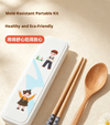 Portable Wooden Chopsticks Spoon Utensil Set with Storage Case, Cartoon Travel Cutlery Kit for Kids, Students & Office Workers
