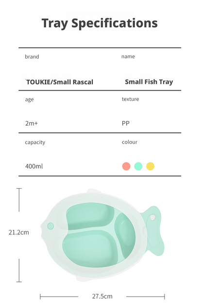 Fish‑Shaped Baby Divided Plate, Drop‑Resistant Creative Toddler Feeding Tableware