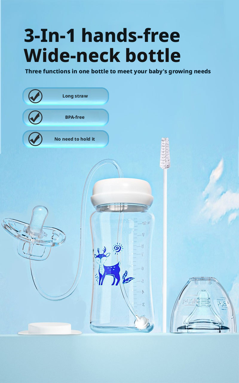 Creative Hands‑Free Baby Bottle, Wide‑Neck PP Feeding Bottle for Baby, 300ml
