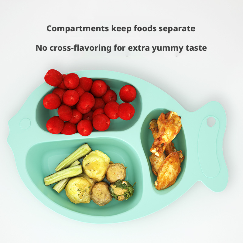 Fish‑Shaped Baby Divided Plate, Drop‑Resistant Creative Toddler Feeding Tableware