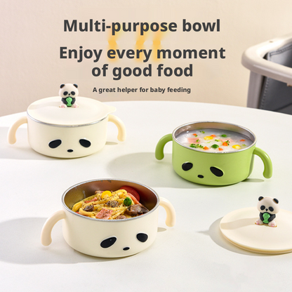 Cute Panda 316 Stainless Steel Baby Feeding Bowl, Detachable Easy‑Clean Toddler Bowl with Handles & Lid for Self‑Feeding