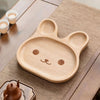 Cute Rabbit Shaped Rubber Wood Kids Divided Plate, Cartoon Irregular Wooden Dinner Tray for Children