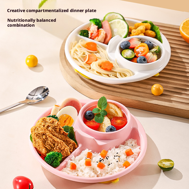 Wheat Straw Plastic Divided Plate, Unbreakable Kids Compartment Tray, Portable Separate Food Plate for Home Picnic
