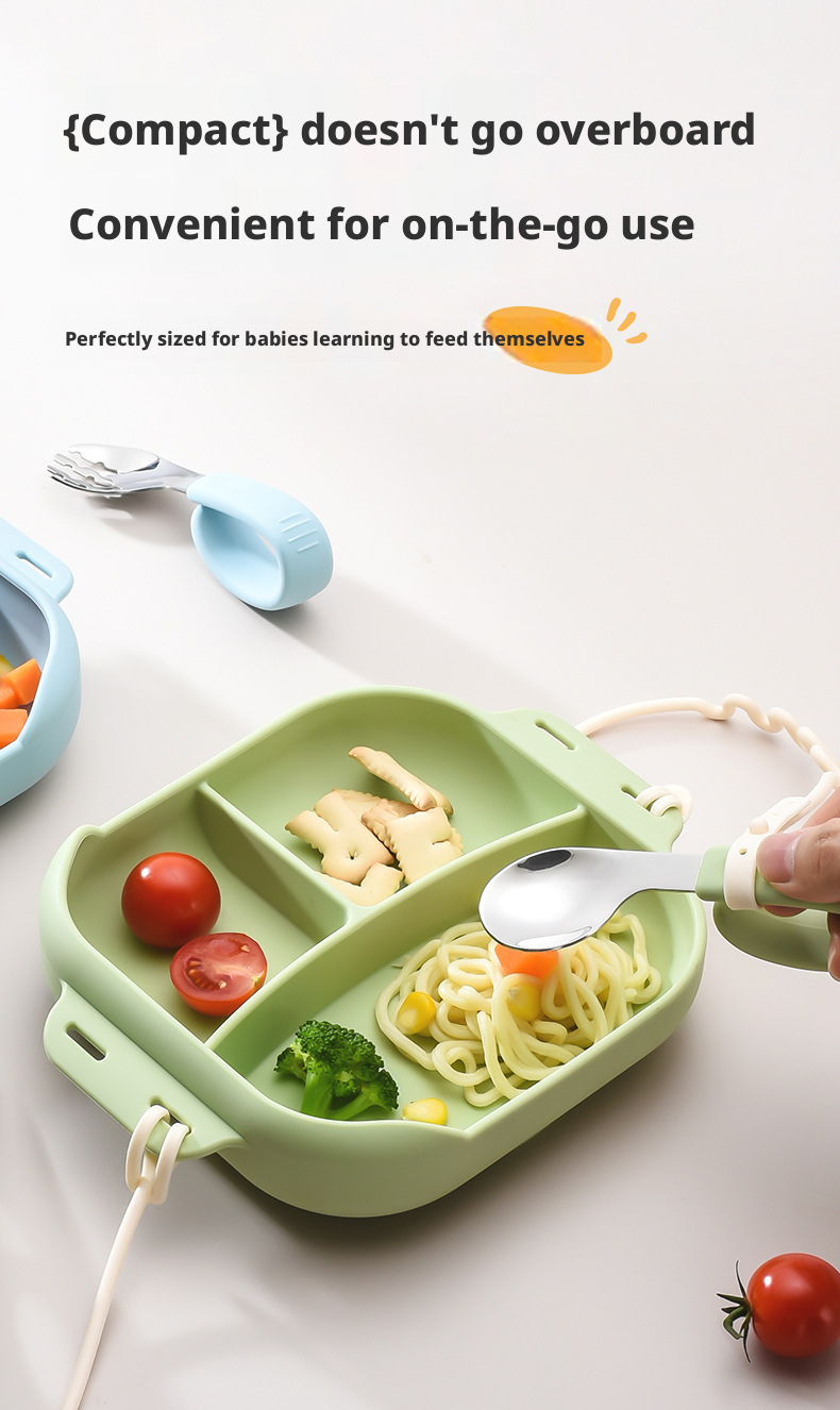 Silicone Divided Kids Plate with Suction Cup, Drop‑Resistant Baby Self‑Feeding Tableware for Homemade Complementary Food Bowls