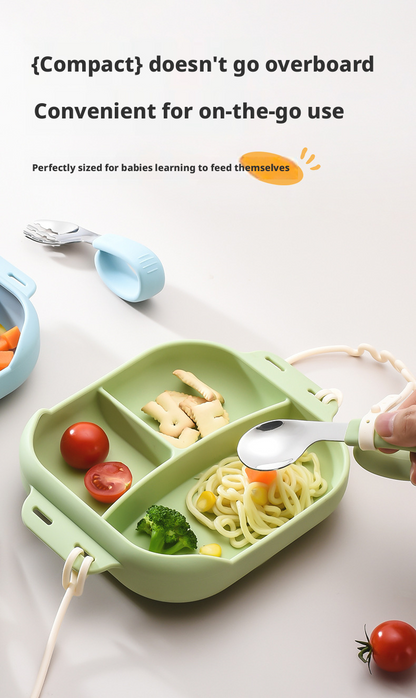 Silicone Divided Kids Plate with Suction Cup, Drop‑Resistant Baby Self‑Feeding Tableware for Homemade Complementary Food Bowls