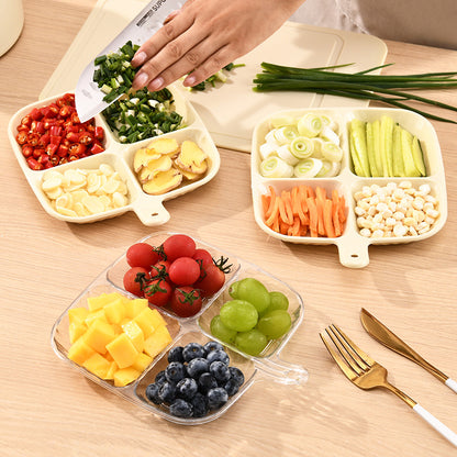 4 Compartment Divided Plate with Handle, Kids Dinner Plate, Snack & Fruit Serving Tray for Kitchen