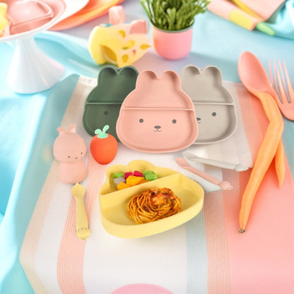 Cute Bunny Silicone Suction Plate for Baby, Divided Toddler Feeding Plate, Food-Grade Silicon Baby Dish for Self Feeding, BPA Free