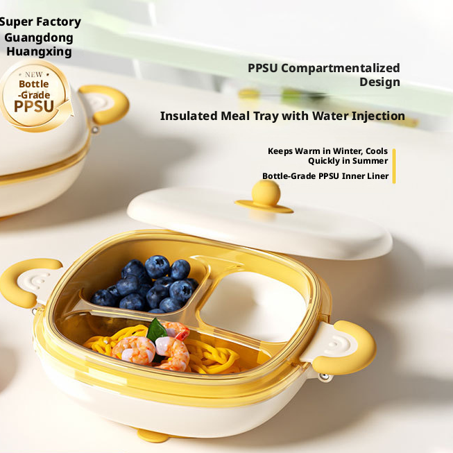 Baby Water‑Filled Insulated Plate, PPSU Divided Suction Toddler Plate for Self‑Feeding