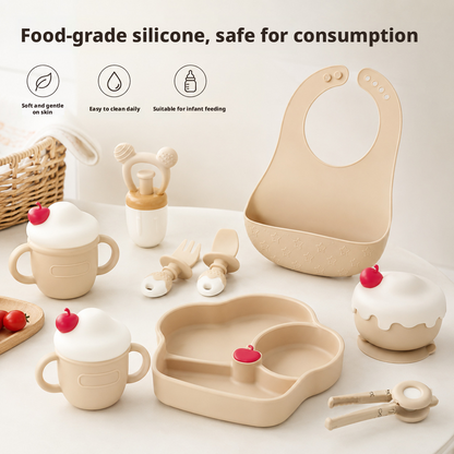Heat Resistant Silicone Baby Feeding Tableware Set, Steam Sterilizable