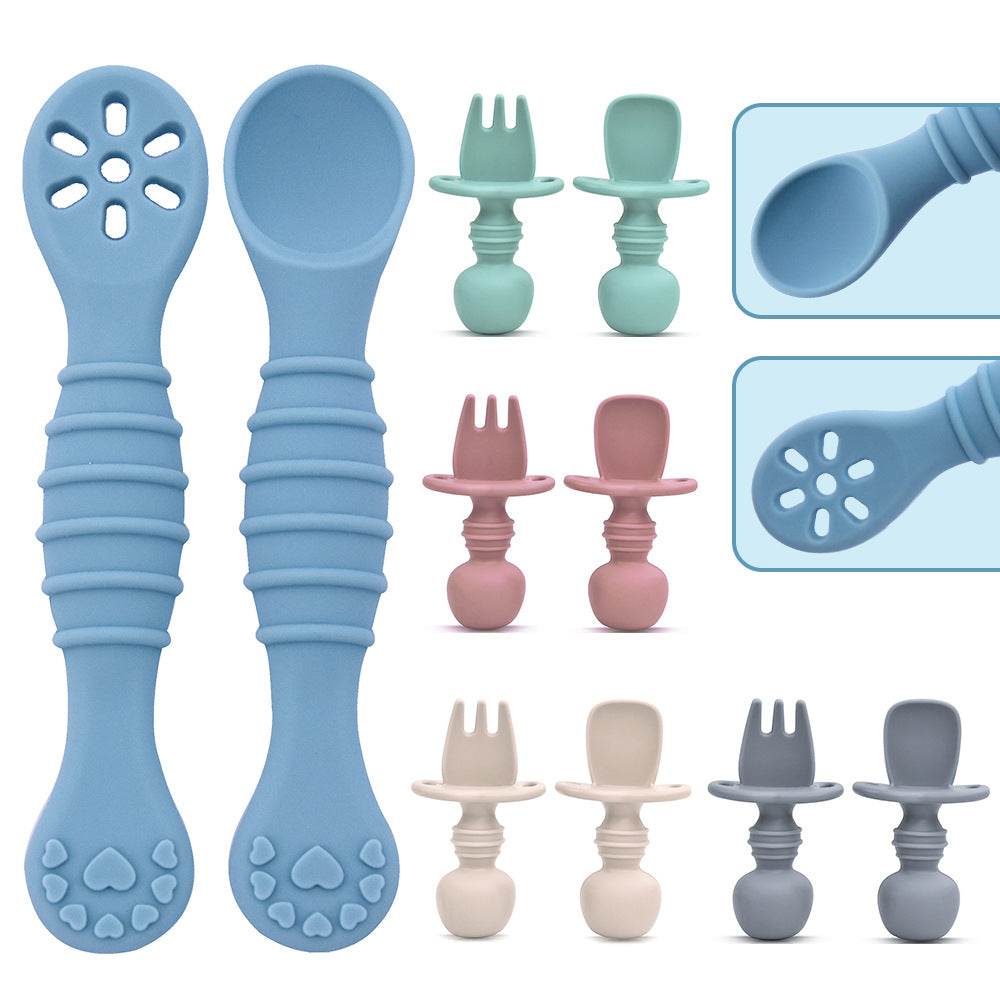 Cross-border Hot-selling Baby Spoons, Baby Food Supplement Tableware, Anti-choking Silicone Spoons & Forks for Feeding Liquid Food, In Stock Wholesale