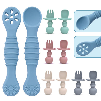 Cross-border Hot-selling Baby Spoons, Baby Food Supplement Tableware, Anti-choking Silicone Spoons & Forks for Feeding Liquid Food, In Stock Wholesale