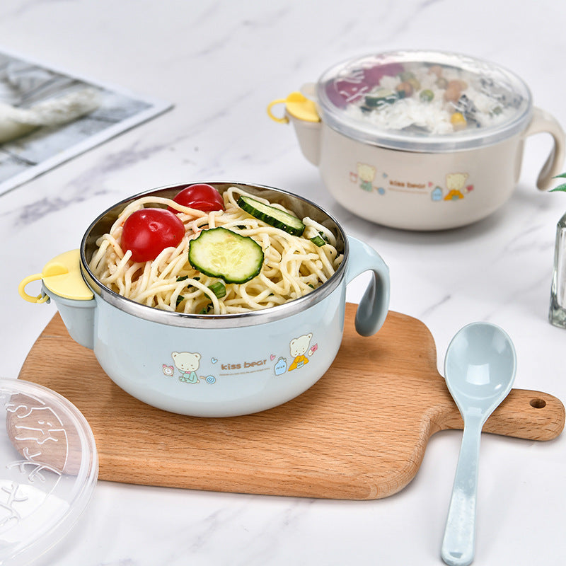 Children's Water Injection Insulated Bowl, Baby Food Bowl, Stainless Steel Kids Bowl with Lid, Shockproof and Heat-resistant
