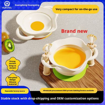 Food‑Grade Silicone Baby Suction Bowl, Foldable Cartoon Toddler Feeding Bowl for Baby Complementary Food