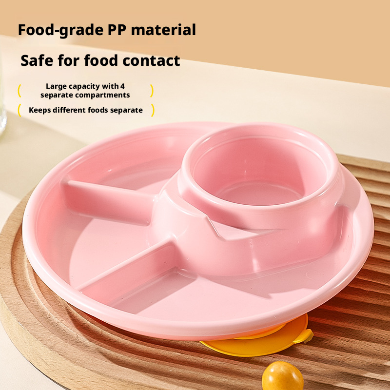 Wheat Straw Plastic Divided Plate, Unbreakable Kids Compartment Tray, Portable Separate Food Plate for Home Picnic