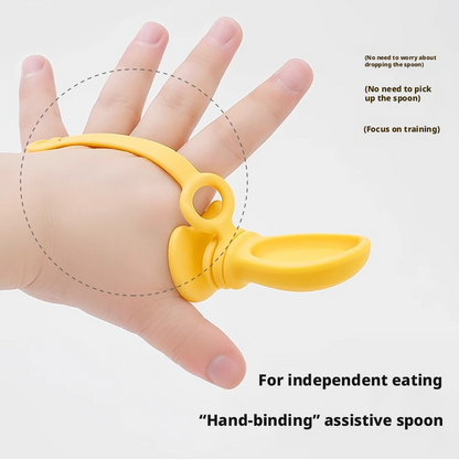 Baby Self‑Feeding Spoon, Integrated Anti‑Choke Silicone Utensil with Anti‑Drop Wrist Strap for Toddler Complementary Feeding