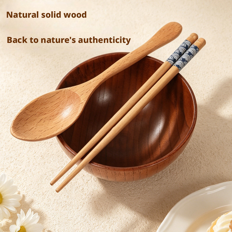 Portable Wooden Chopsticks Spoon Utensil Set with Storage Case, Cartoon Travel Cutlery Kit for Kids, Students & Office Workers