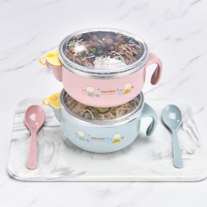 Children's Water Injection Insulated Bowl, Baby Food Bowl, Stainless Steel Kids Bowl with Lid, Shockproof and Heat-resistant
