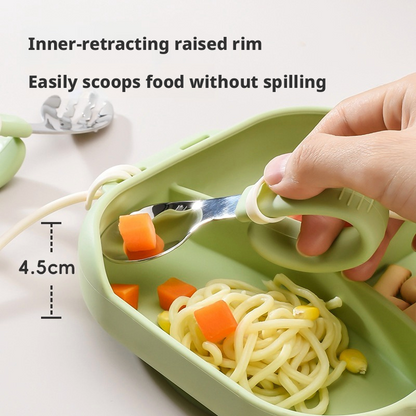 Silicone Divided Kids Plate with Suction Cup, Drop‑Resistant Baby Self‑Feeding Tableware for Homemade Complementary Food Bowls