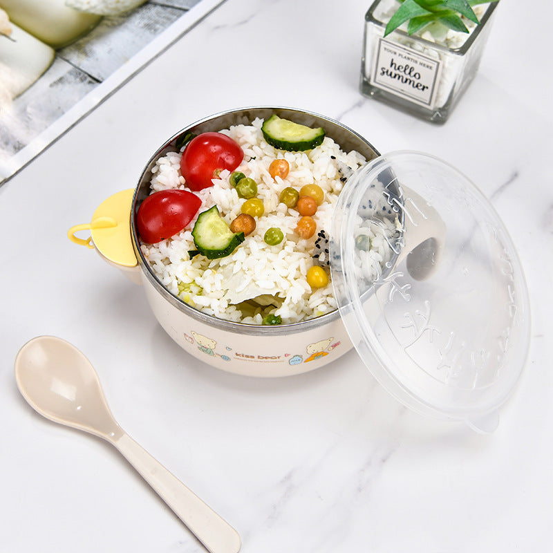 Children's Water Injection Insulated Bowl, Baby Food Bowl, Stainless Steel Kids Bowl with Lid, Shockproof and Heat-resistant