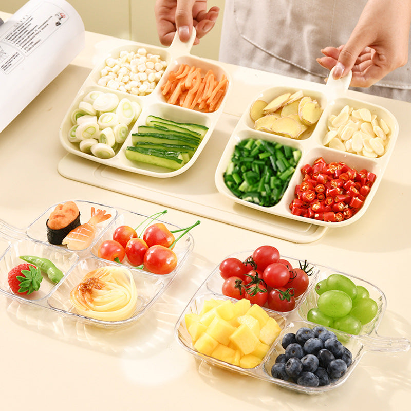 4 Compartment Divided Plate with Handle, Kids Dinner Plate, Snack & Fruit Serving Tray for Kitchen