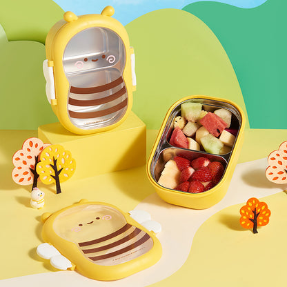 Cute Bee Kids Lunch Box, Food Grade Stainless Steel Bento Box, Divided Compartments, Leak Proof Portable Food Container for Toddler Boys Girls