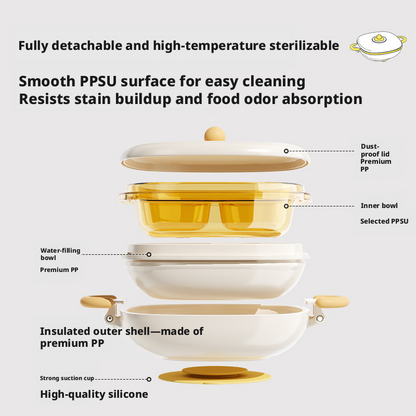 Baby Water‑Filled Insulated Plate, PPSU Divided Suction Toddler Plate for Self‑Feeding