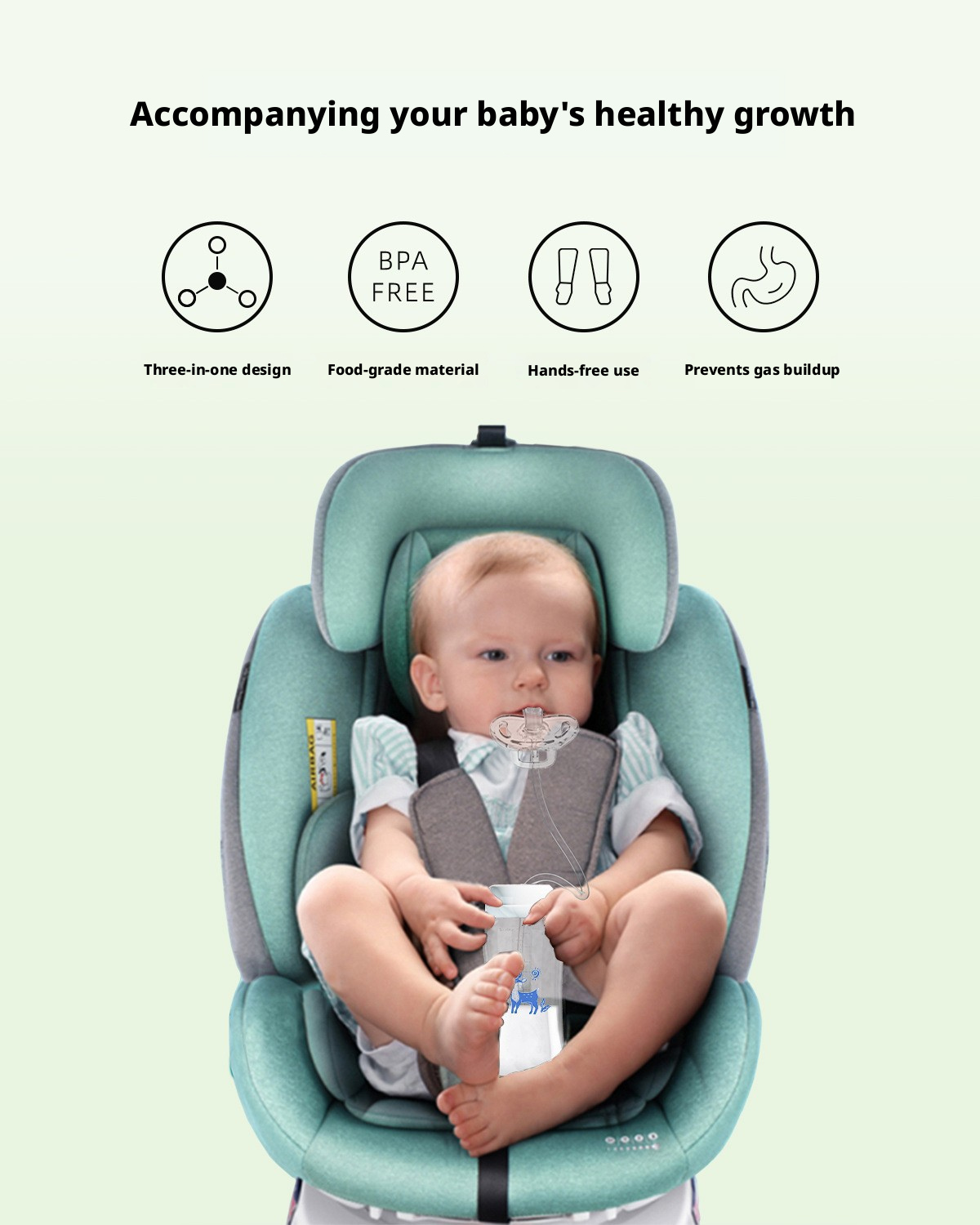 Creative Hands‑Free Baby Bottle, Wide‑Neck PP Feeding Bottle for Baby, 300ml