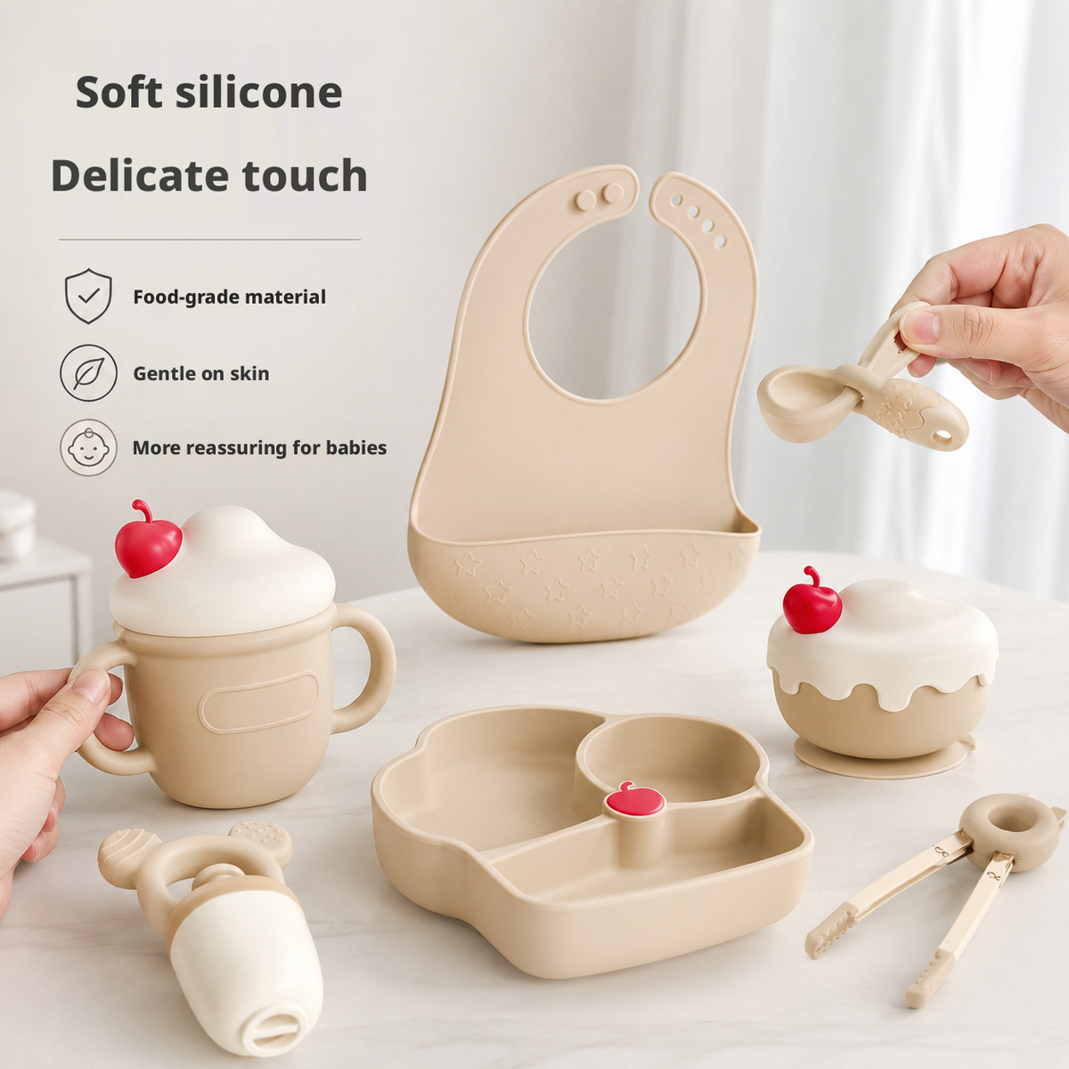 Heat Resistant Silicone Baby Feeding Tableware Set, Steam Sterilizable