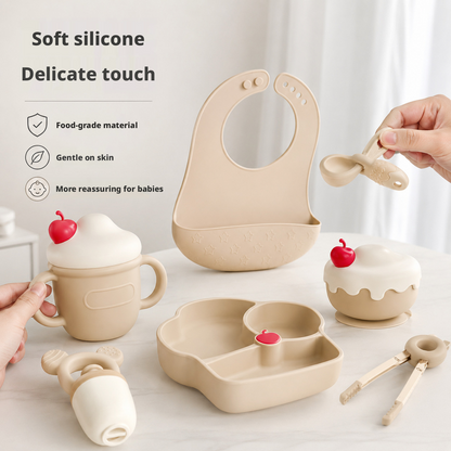 Heat Resistant Silicone Baby Feeding Tableware Set, Steam Sterilizable