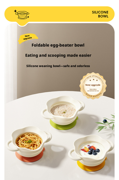 Food‑Grade Silicone Baby Suction Bowl, Foldable Cartoon Toddler Feeding Bowl for Baby Complementary Food