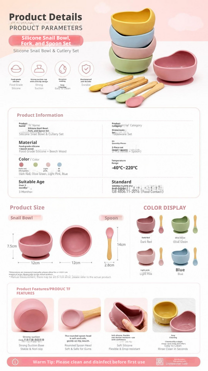 Baby Silicone Bowl & Spoon Set, Anti‑Drop Suction Training Feeding Set for Self‑Feeding