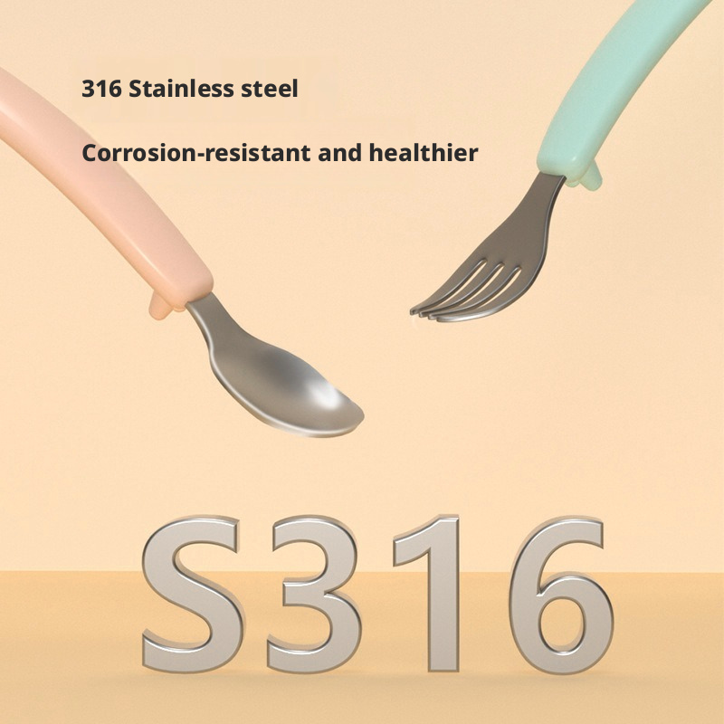 Baby Stainless Steel Spoon & Fork Set, Toddler Self‑Feeding Utensils, Kids Training Cutlery for Learning to Eat Independently