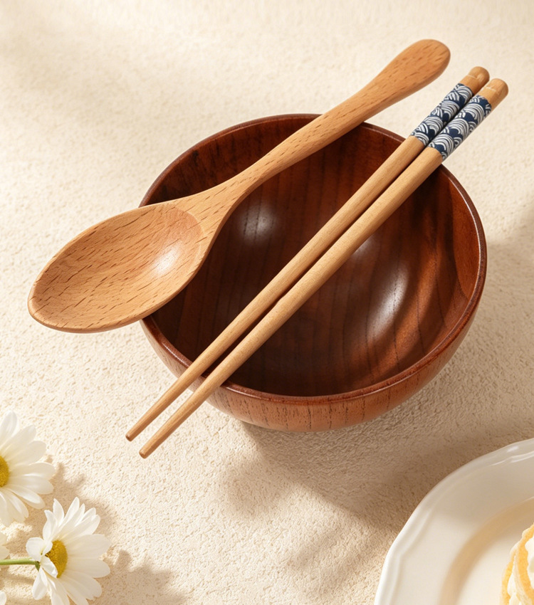 Portable Wooden Chopsticks Spoon Utensil Set with Storage Case, Cartoon Travel Cutlery Kit for Kids, Students & Office Workers