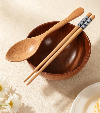 Portable Wooden Chopsticks Spoon Utensil Set with Storage Case, Cartoon Travel Cutlery Kit for Kids, Students & Office Workers