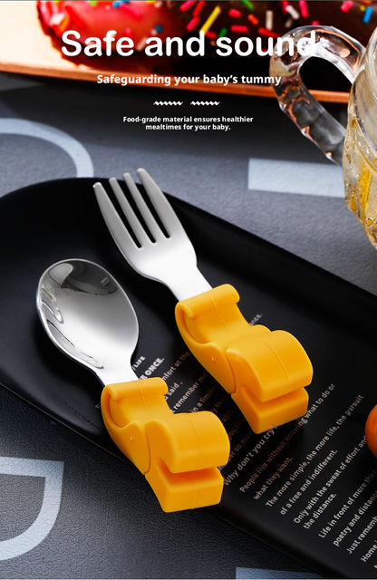 Short‑Handle 304 Stainless Steel Baby Spoon Fork Set, Boil‑Safe Toddler Utensils for Baby Food