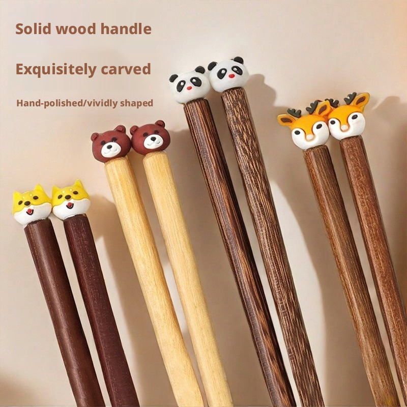 Cute Animal Wooden Kids Chopsticks, Non-toxic Unpainted Solid Wood Training Chopsticks for Toddlers, Children Learning Tableware