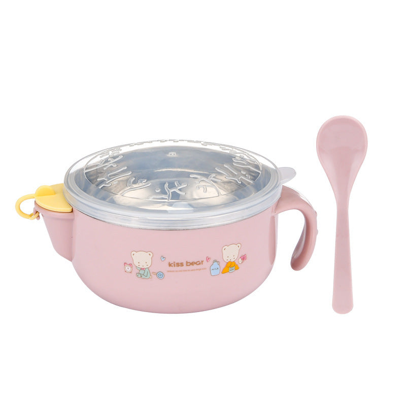 Children's Water Injection Insulated Bowl, Baby Food Bowl, Stainless Steel Kids Bowl with Lid, Shockproof and Heat-resistant