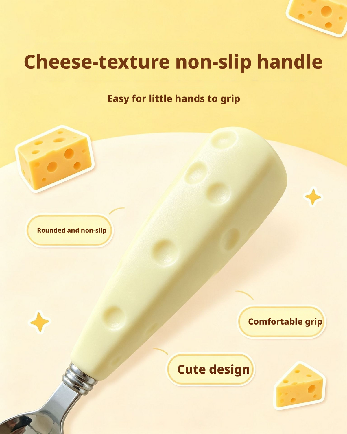 304 Stainless Steel Kids Cheese Spoon, Baby Self‑Feeding Training Spoon with Anti‑Slip Handle & Portable Storage Case