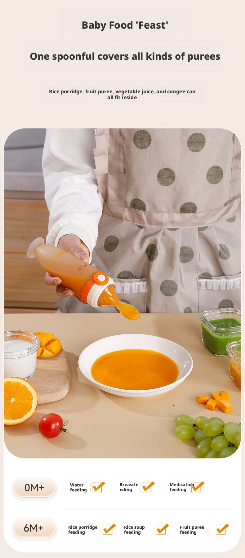 Baby Silicone Squeeze Feeding Spoon, Newborn Food Feeder for Rice Paste & Milk, Anti‑Colic Soft Baby Spoon